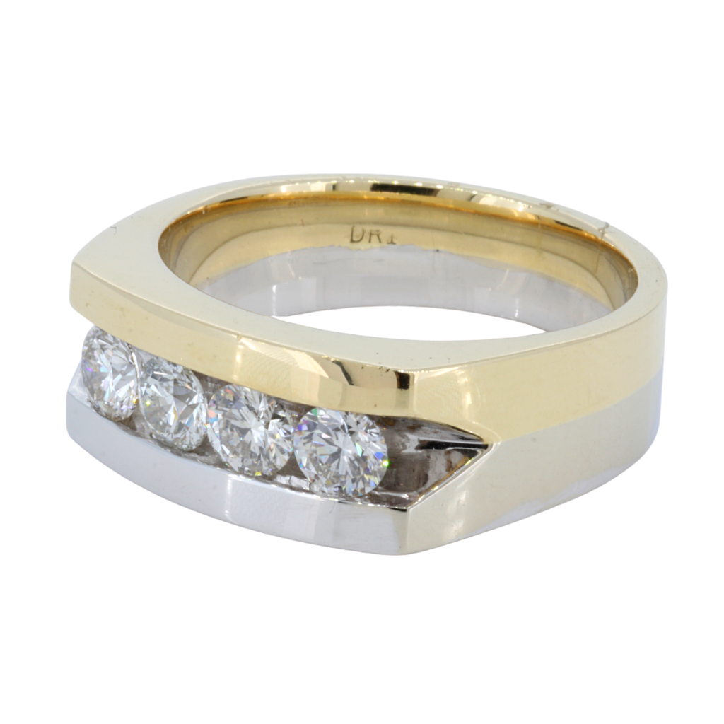 14k Mens Two Tone Yellow and White Gold Ring Setting with 1.28ct diamonds