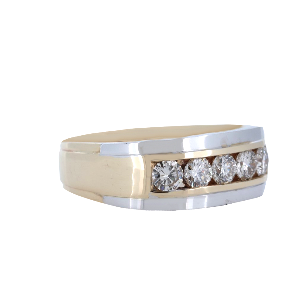 14K Two-Tone Mens 5 Stone Channel Set Round Diamond Band With 1.25 Ct.