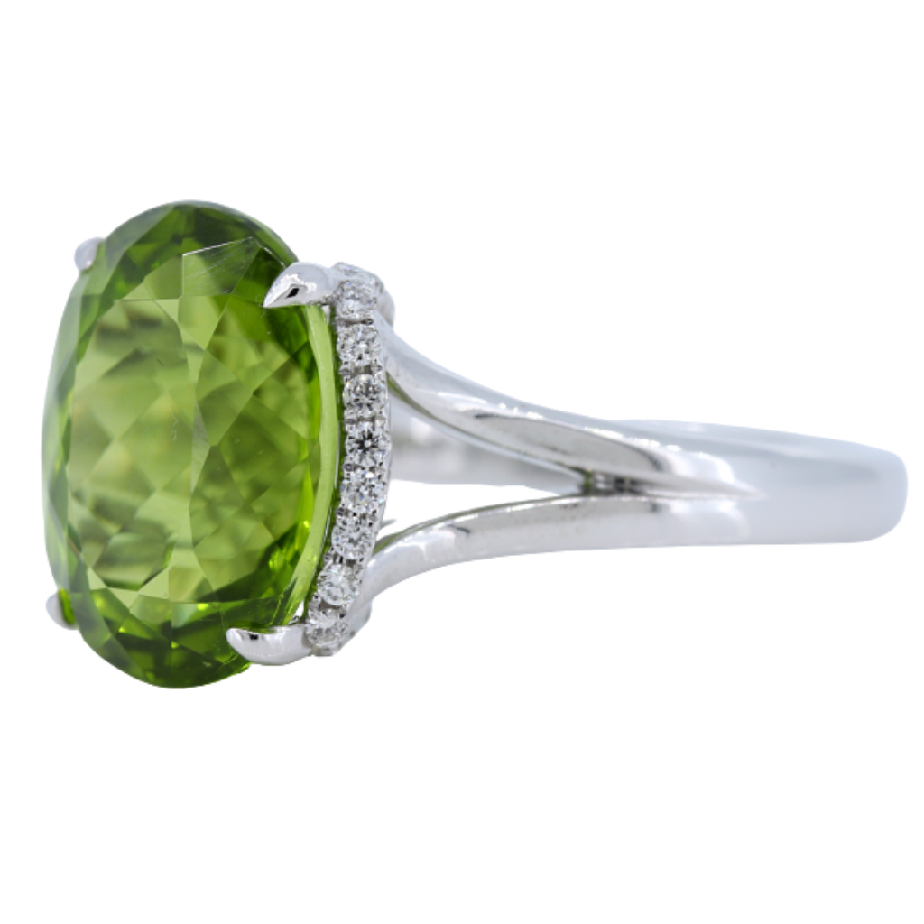 14k White Gold Ring with 6.96ct Peridot and .23ct diamonds