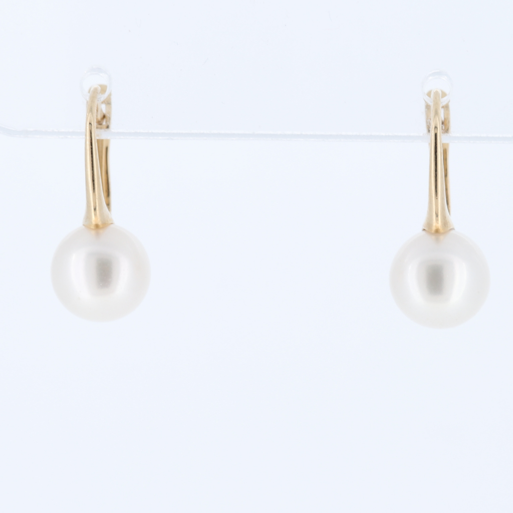 Culture Pearl Lever Back Drop Earrings in 14Kt Yellow Gold