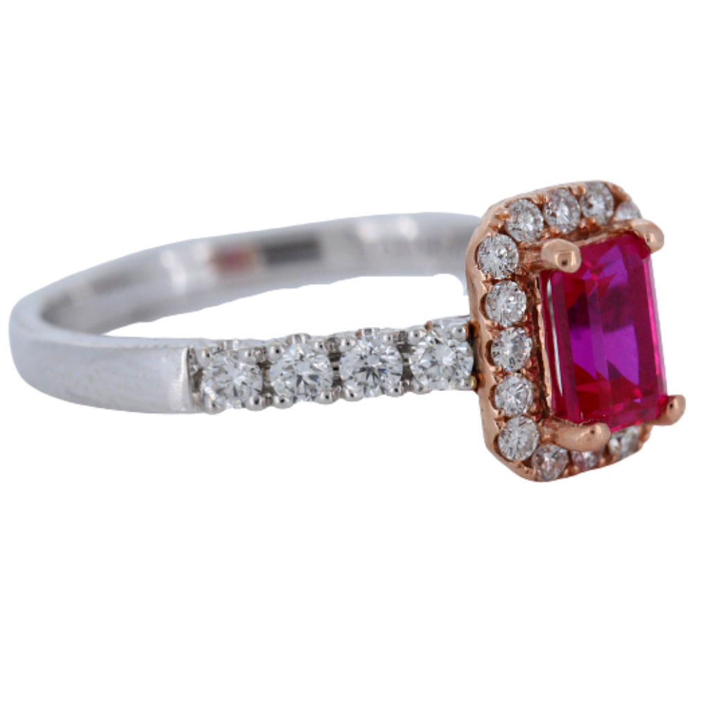 14k Two Tone White and Rose Gold Ring with .81ct Ruby and .52ct diamonds