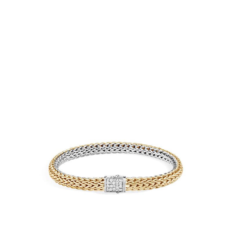 Classic Chain 6.5MM Reversible Bracelet in Silver and 18kt Yellow Gold with Diamonds