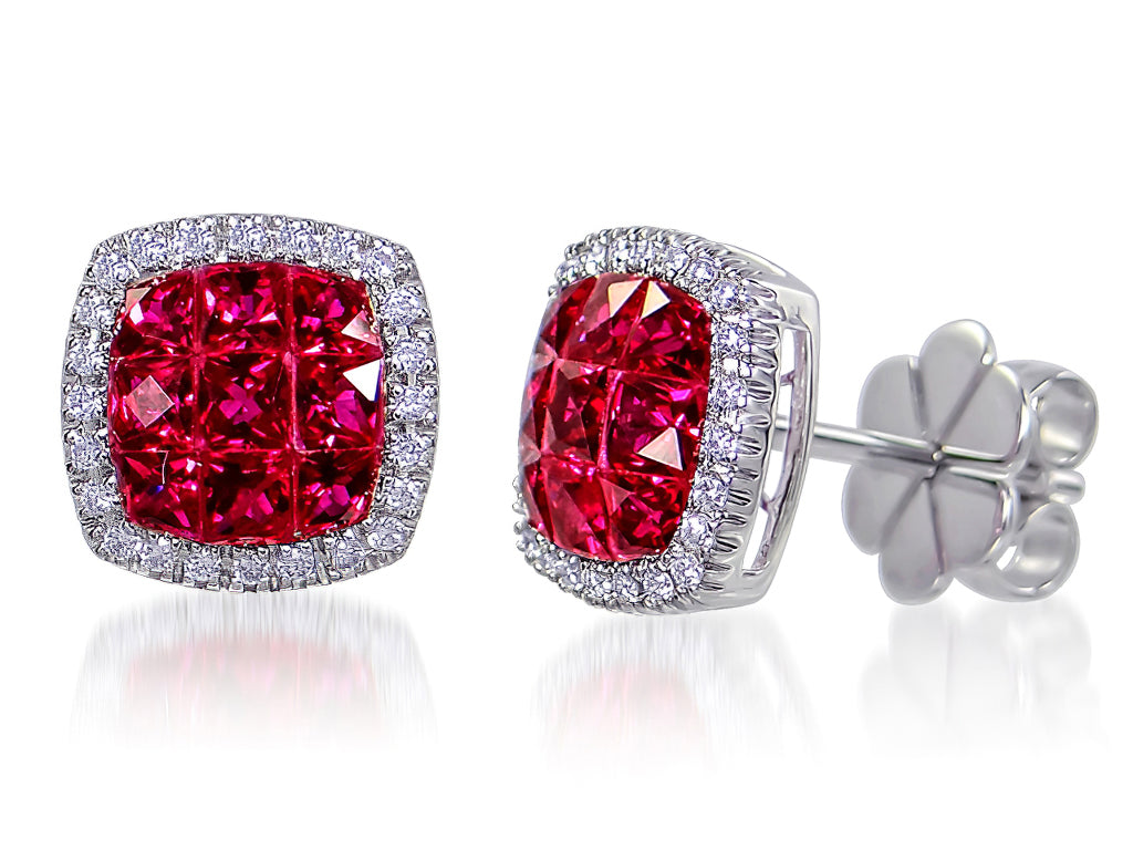 1.21Cts Ruby and Diamond Earrings In 18Kt White Gold