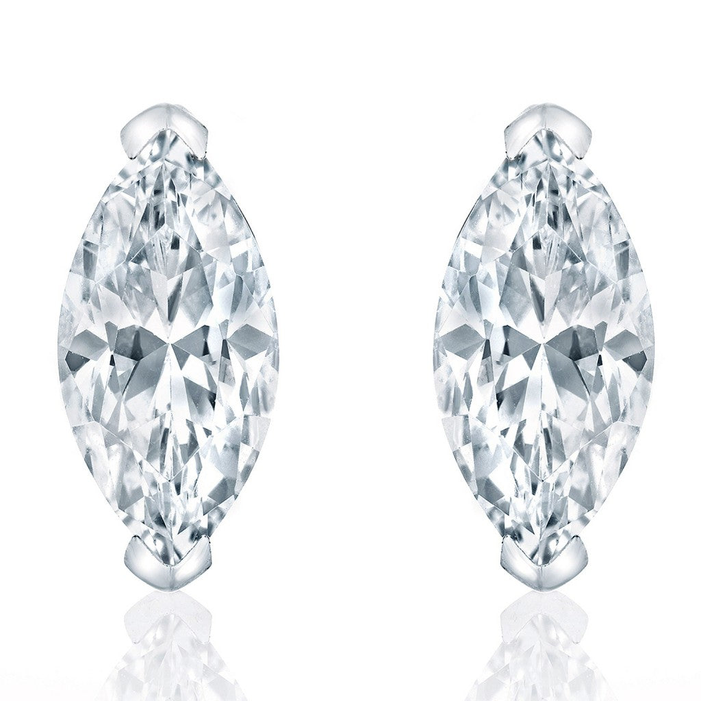 Marquise Cut Stud Earring Made In 14K White Gold