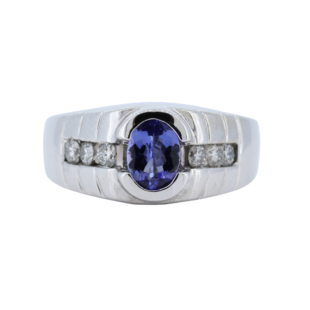 Men's Oval Tanzanite and Diamond Accent Ring in 14K Gold