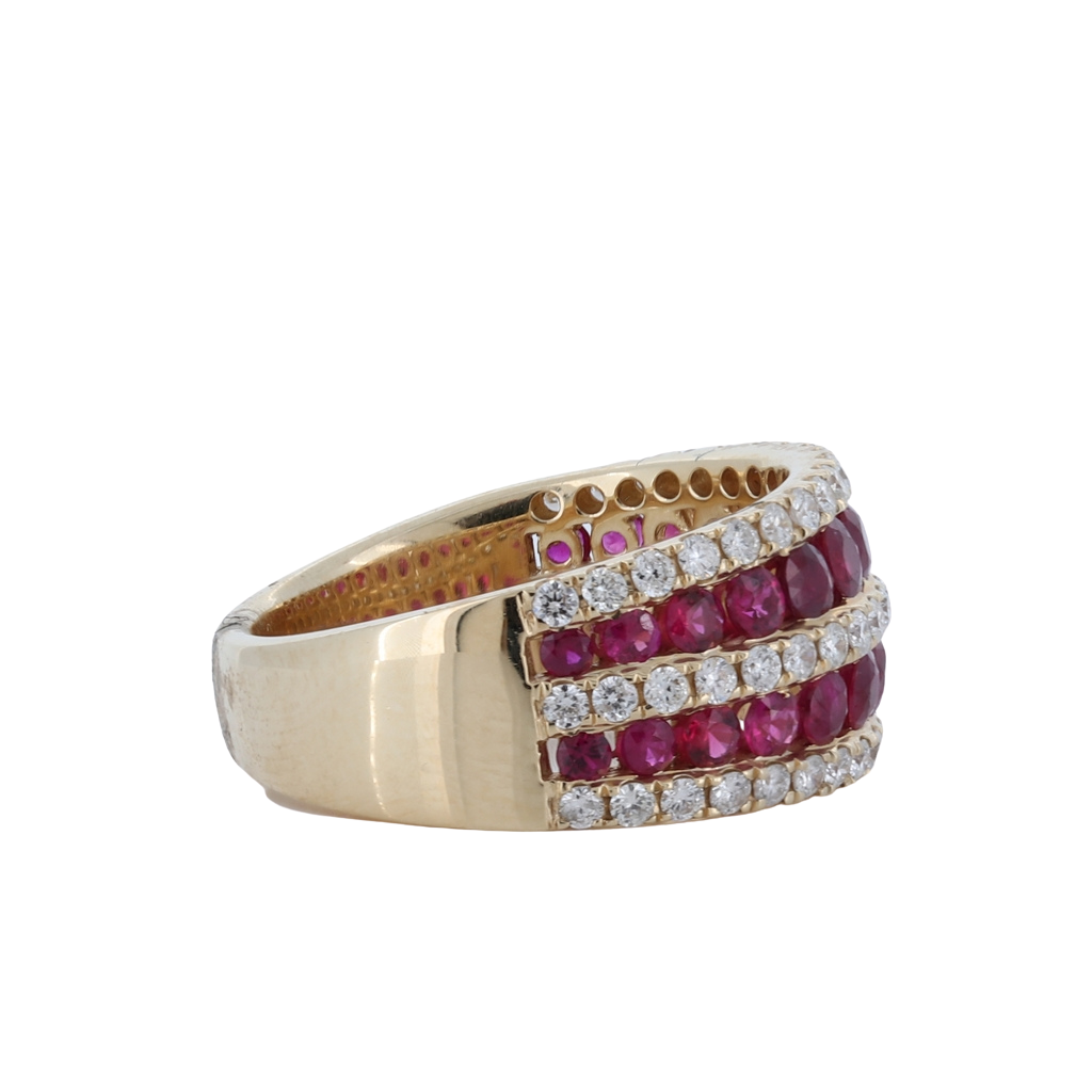 5 Row Ruby And Diamond Band In 14Kt Yellow Gold