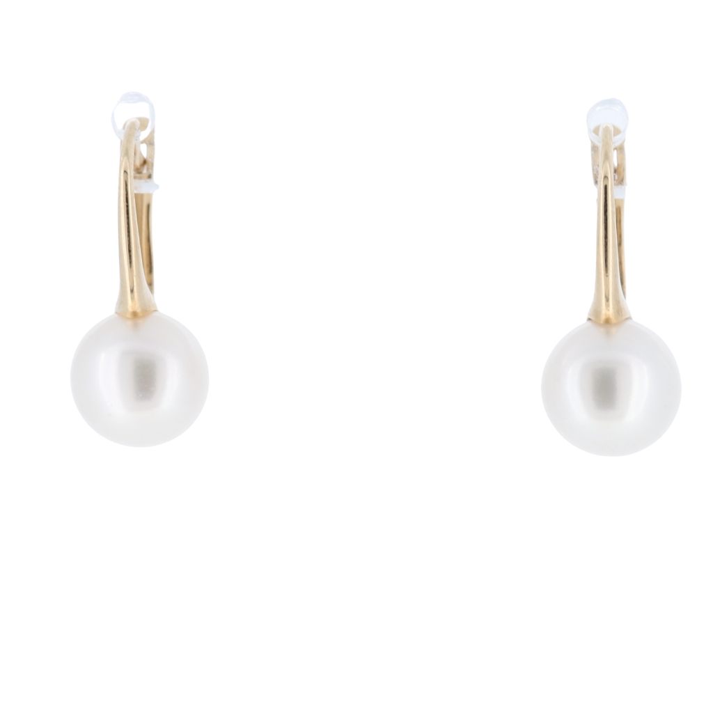 Culture Pearl Lever Back Drop Earrings in 14Kt Yellow Gold