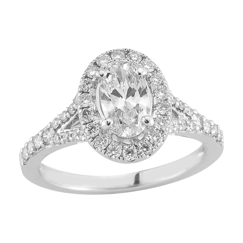 Halo Split Shank Diamond Engagement Ring made in 14k white gold (Total diamond weight 1 carat)-Oval