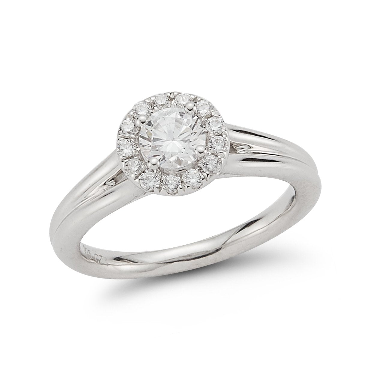Halo Split Plain Shank Diamond Engagement Ring made in 14k White gold-Round