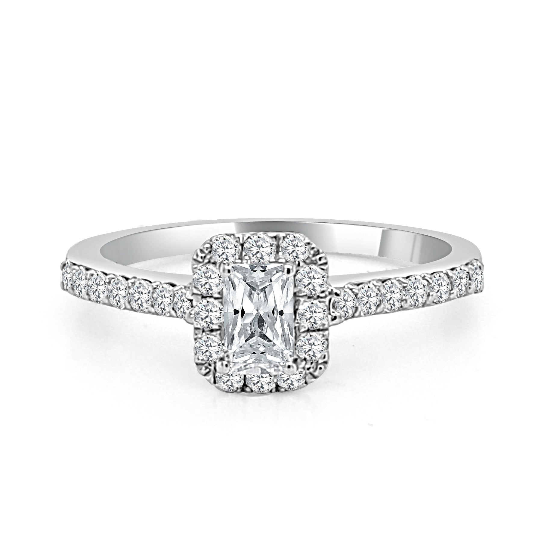 Halo Prong Set Diamond Engagement Ring made in 14k White gold  (Total diamond weight 1 1/4 carat)-Emerald