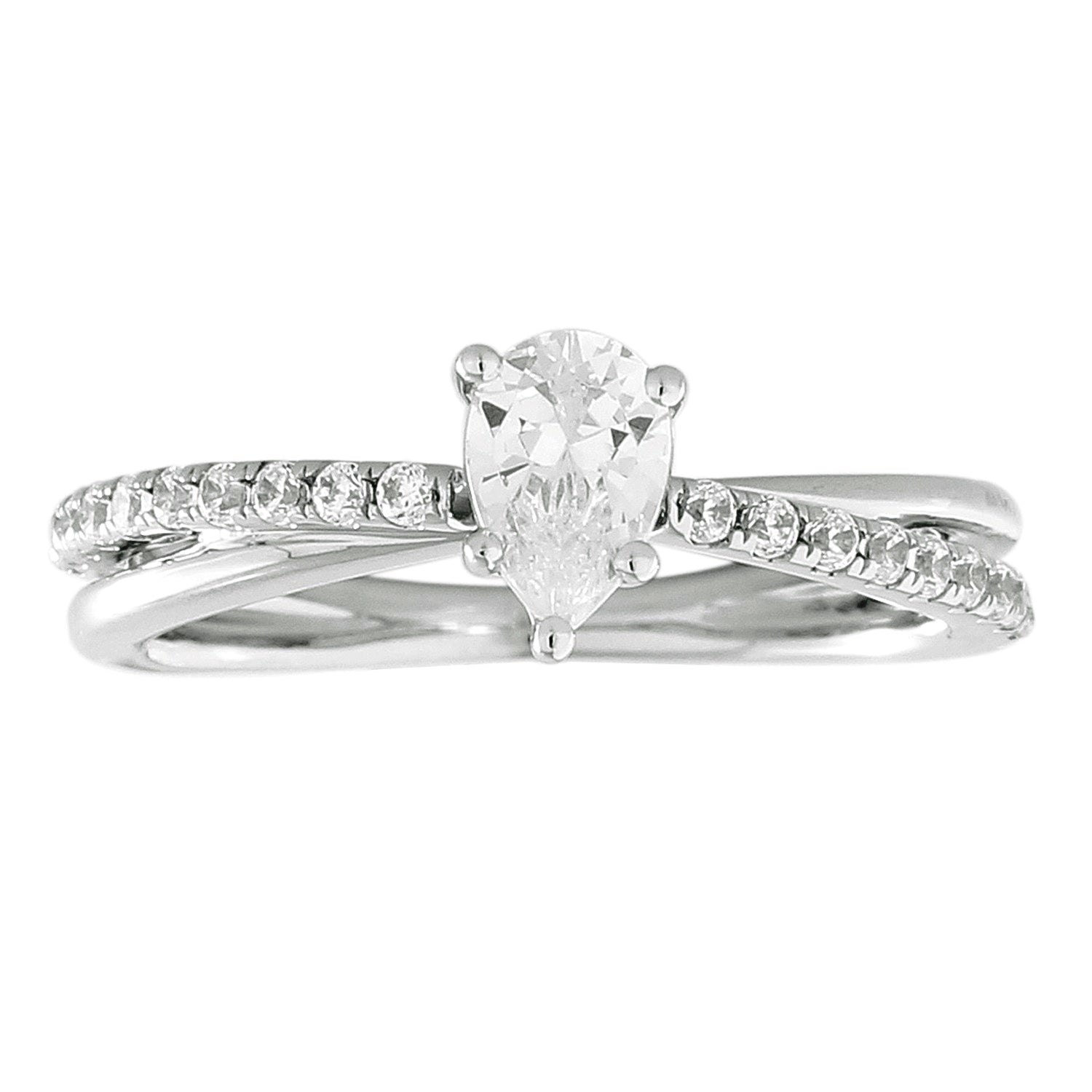 Bypass Diamond Engagement Ring made in 14k White gold-Pear