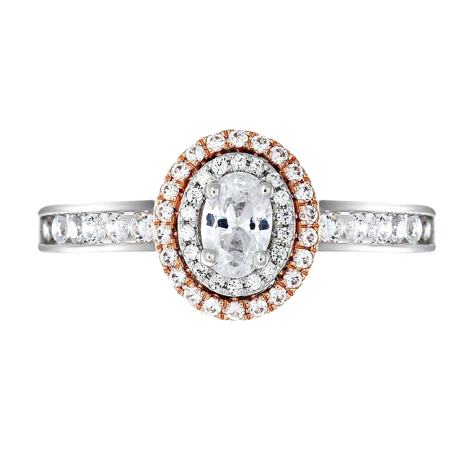 Rose Double Halo Diamond Engagement Ring made in 14k white and Rose gold-Oval