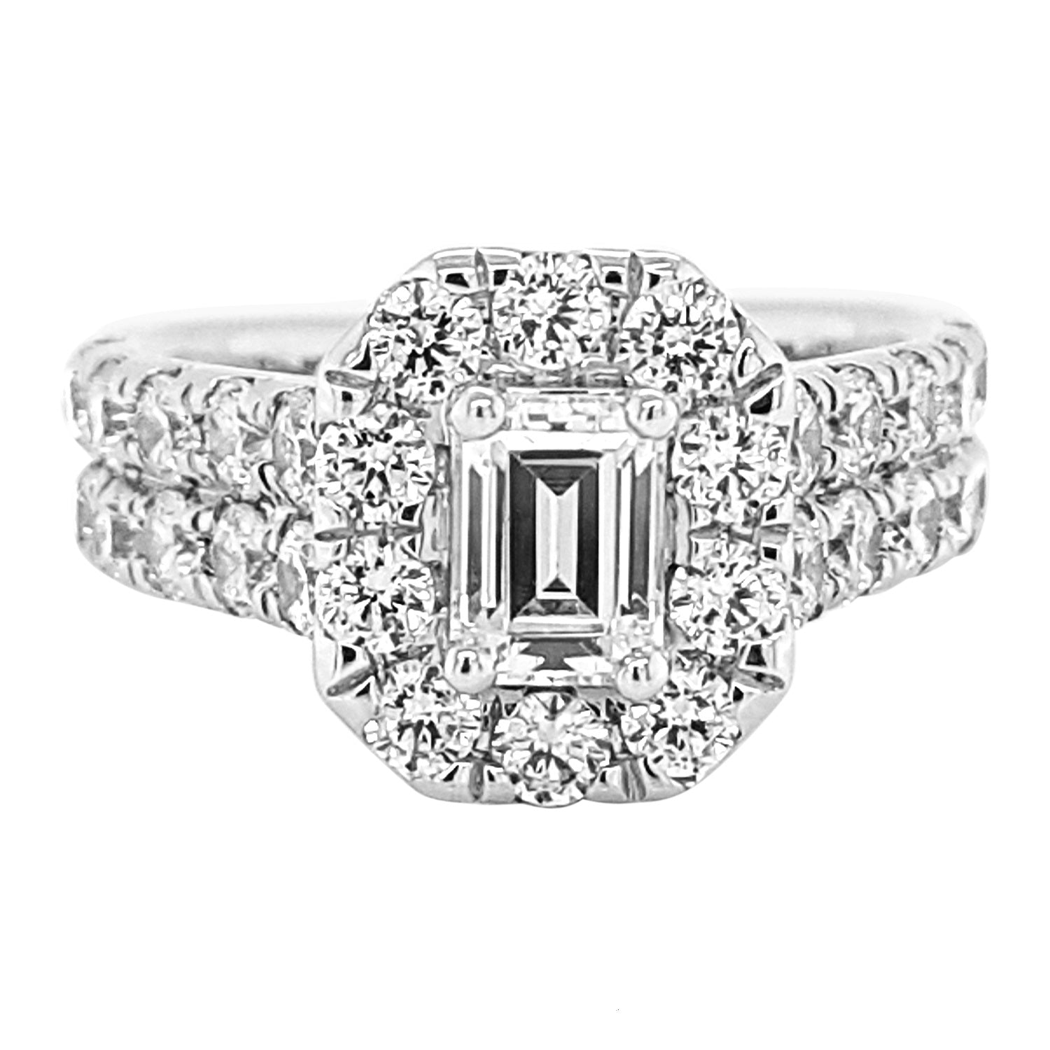Bold Bridal Diamond Engagement Ring made in 14k White gold-Emerald