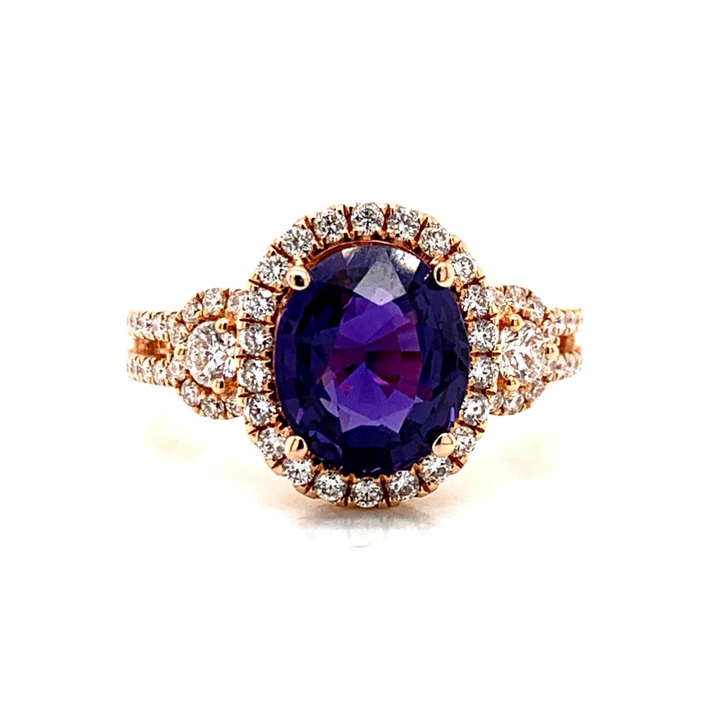 18kt Rose Gold ring with a CDC certified Ceylon purple sapphire