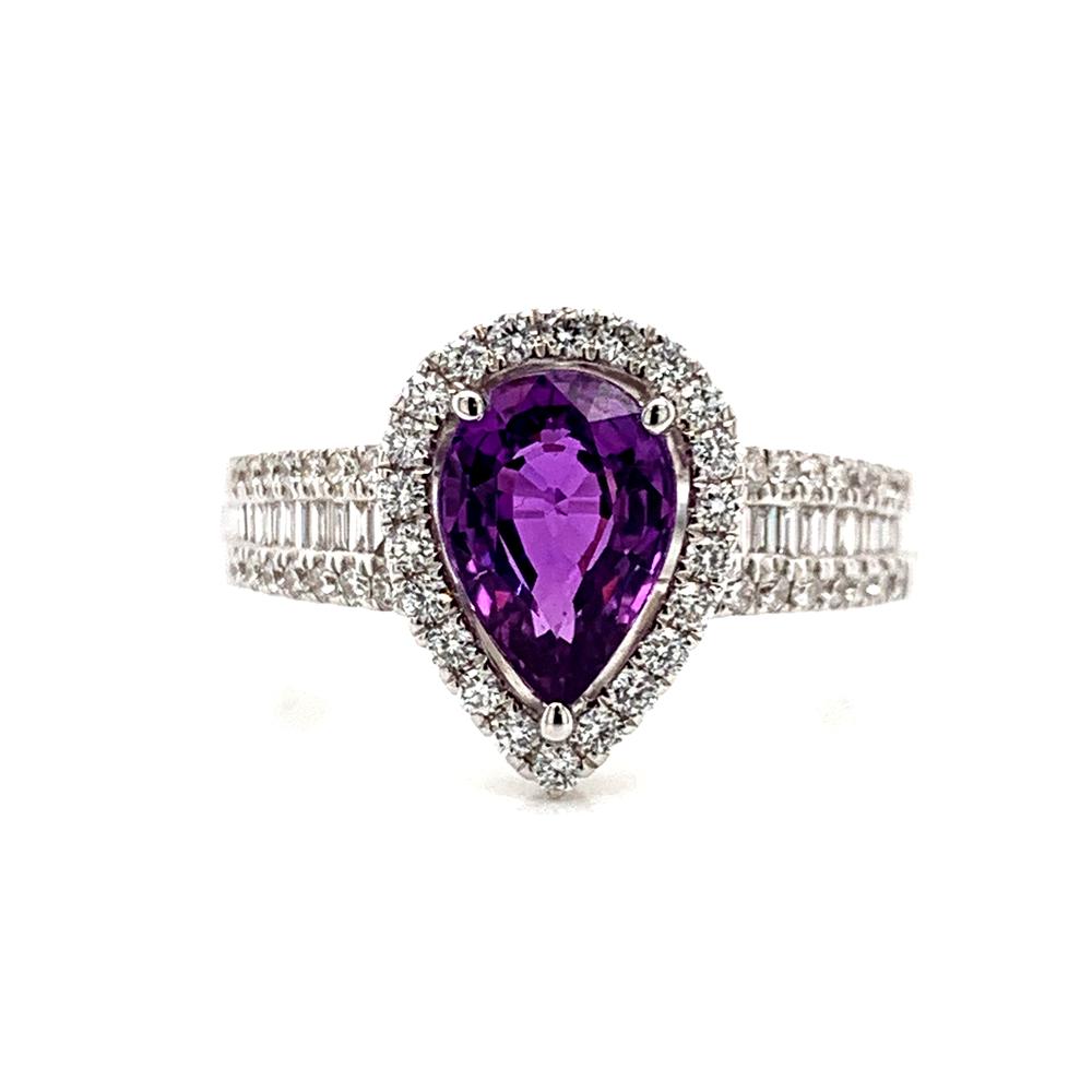 18kt White Gold gold ring with a GIA certified purple sapphire