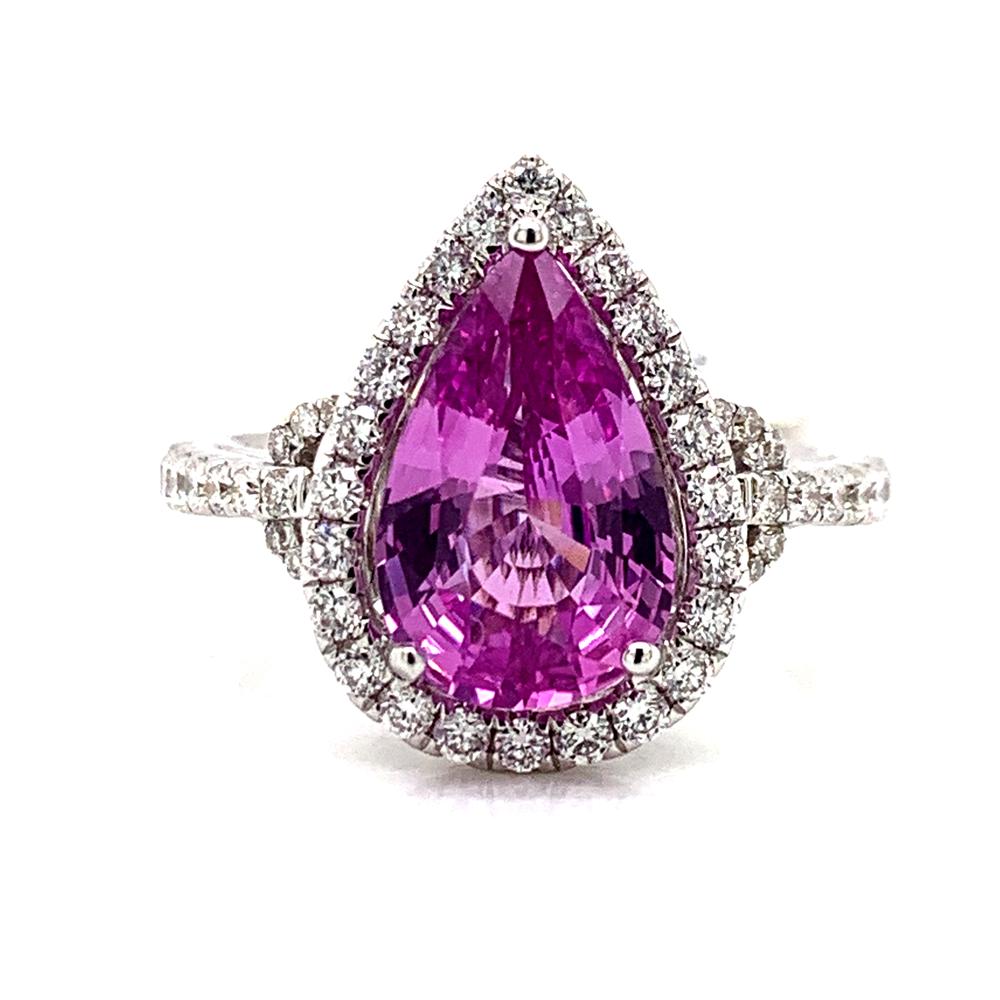 18kt White Gold gold ring with a CDC certified Ceylon pink sapphire