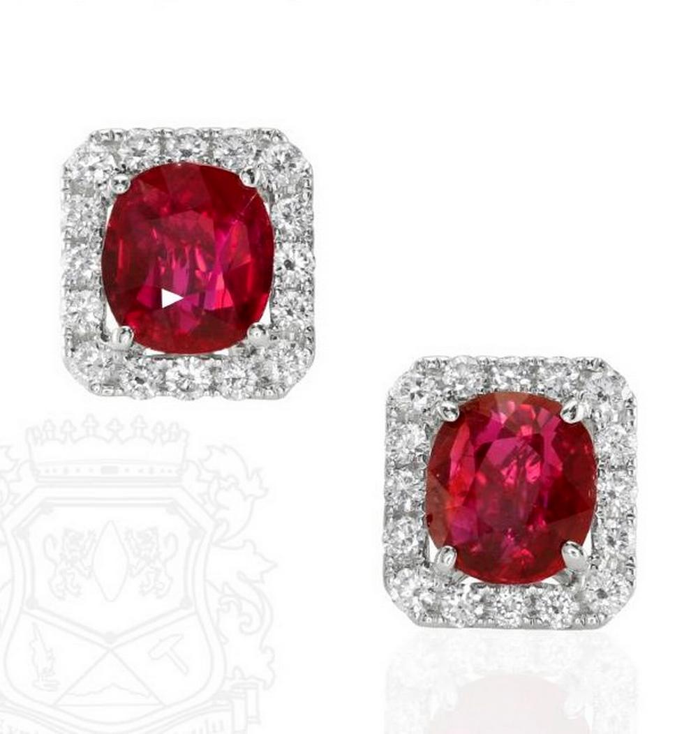 18kt White Gold gold earrings with 2 AIGS certified unheated rubies