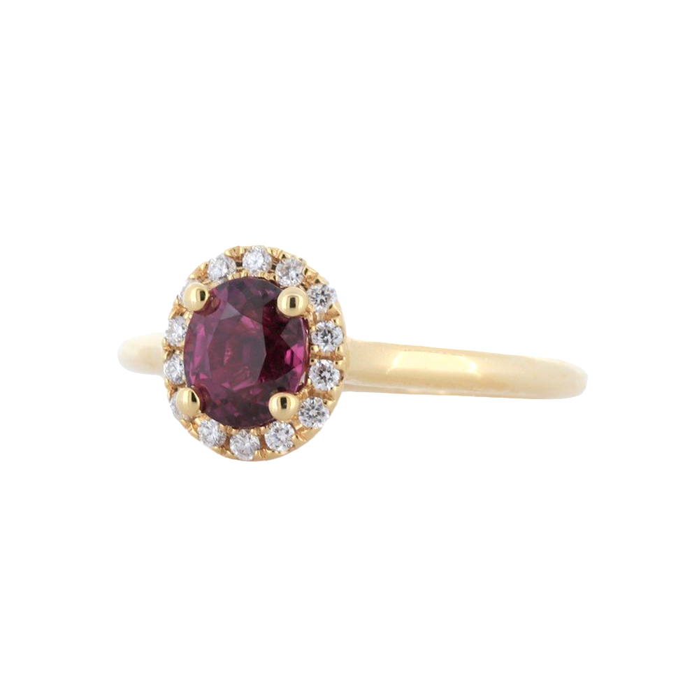 Natural Oval Ruby Halo Engagement Ring In 14Kt Yellow Gold
