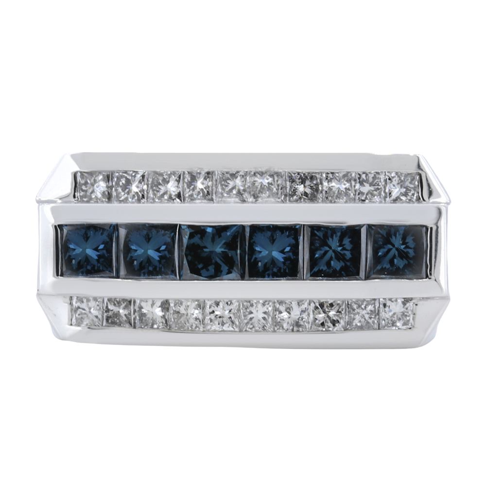 2.72 Carat Blue and White Diamond Mens Ring in 14k White Gold