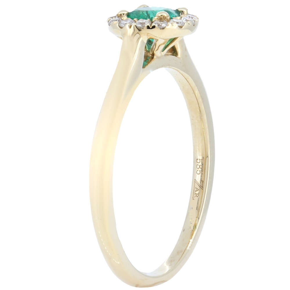 Natural Round Emerald Halo Engagement Ring In 14Kt Yellow Gold