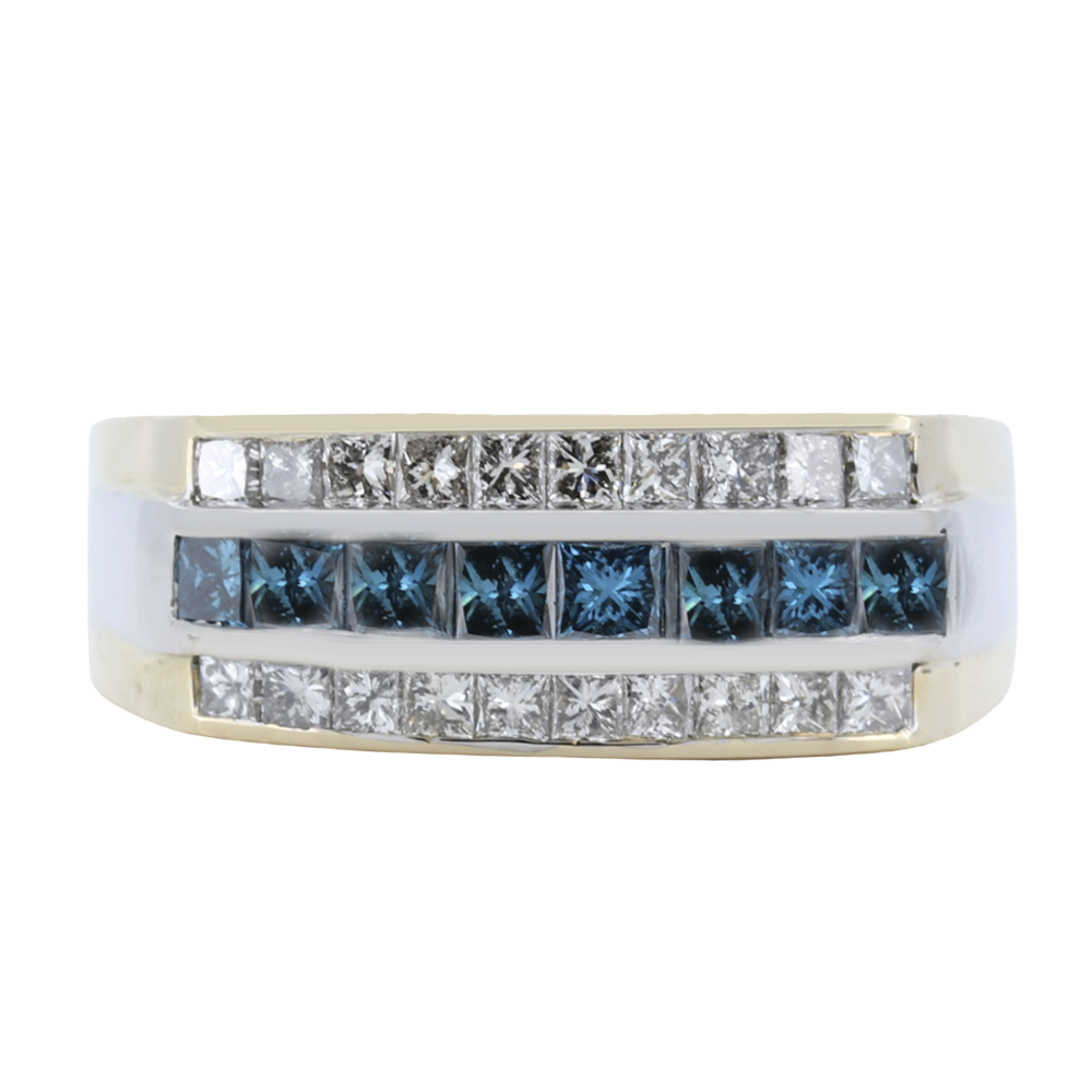 Classic channel set Blue and White Diamond Two Tone Gold Mens Ring