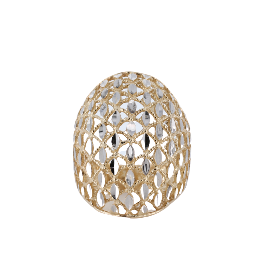 14Kt Two Tone Domed Crisscross With Openwork Design Ring