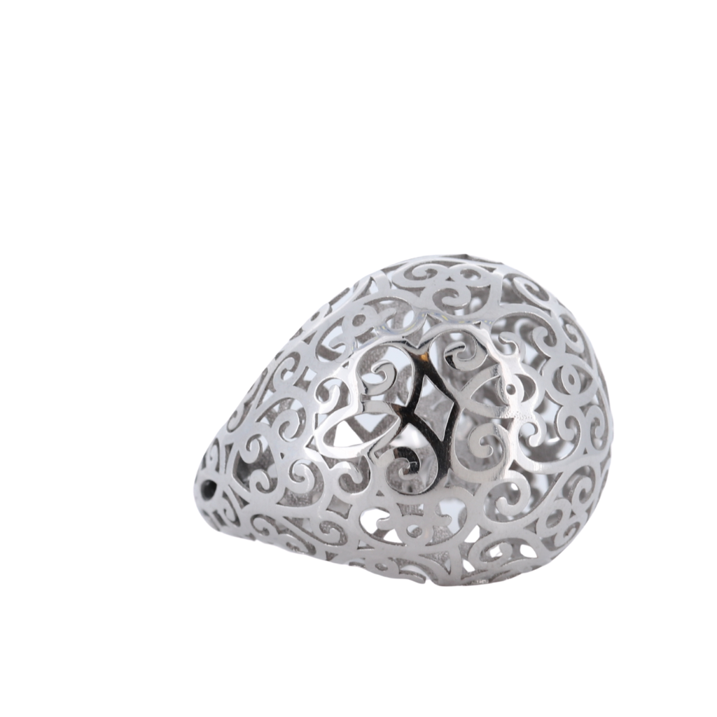 14Kt White Gold Domed Ring With Filigree