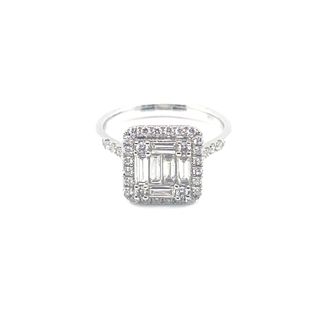 18K WHITE GOLD DIAMOND RING WITH BAGUETTE AND ROUND CUT DIAMONDS