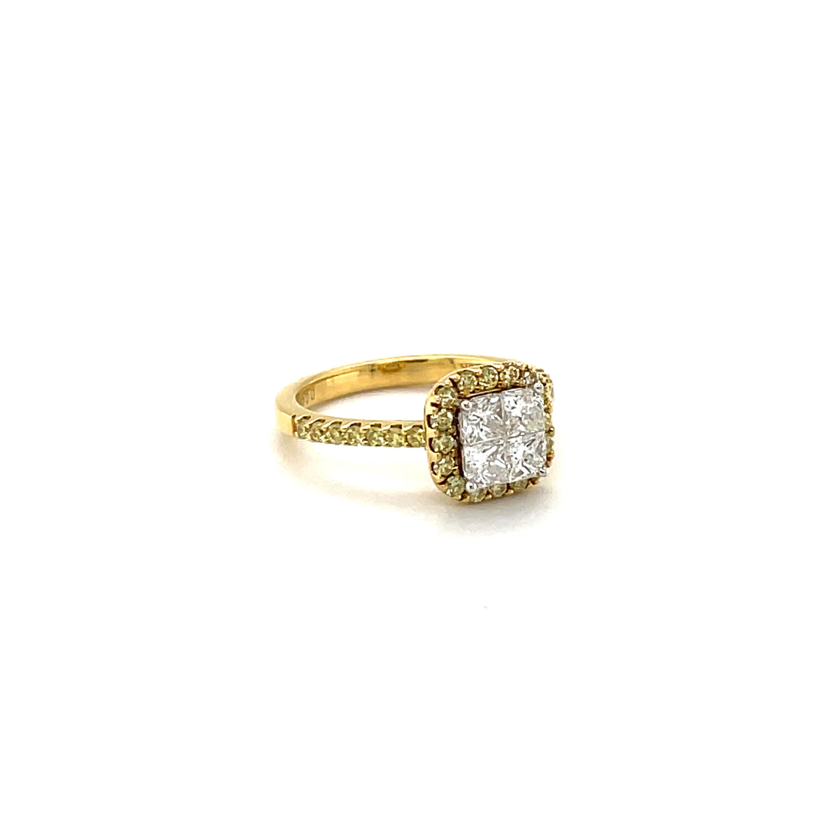 18k Yellow Gold Multistone Ring with Yellow and White Diamonds