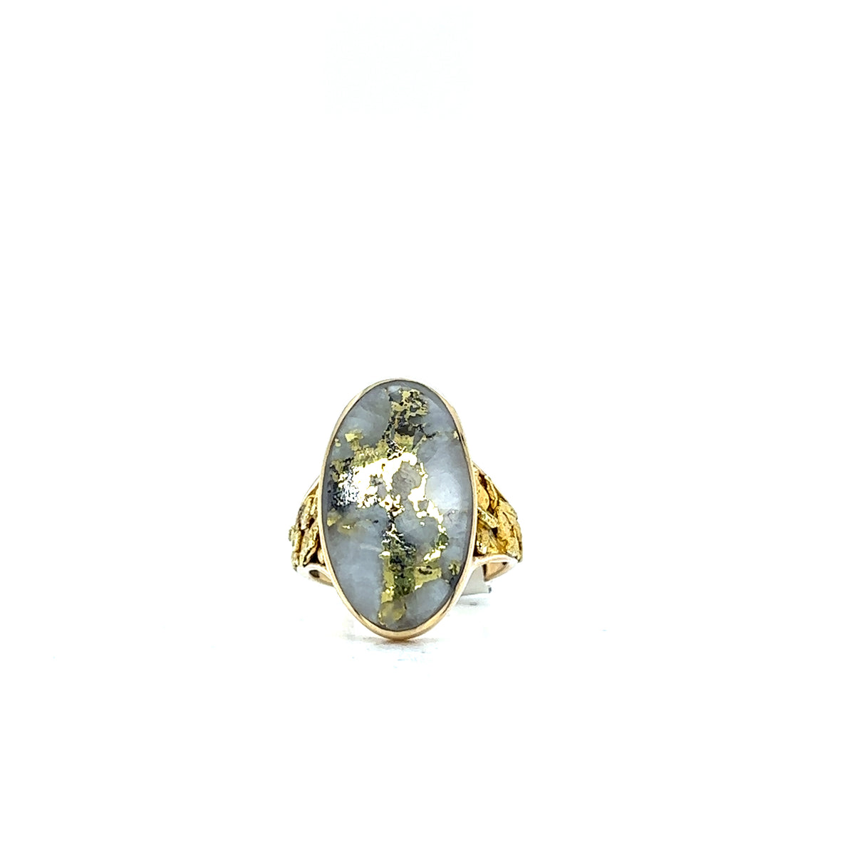 14k Yellow Gold Ring with Natural Gold-Quartz and Gold Nuggets