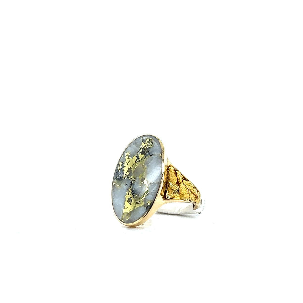 14k Yellow Gold Ring with Natural Gold-Quartz and Gold Nuggets