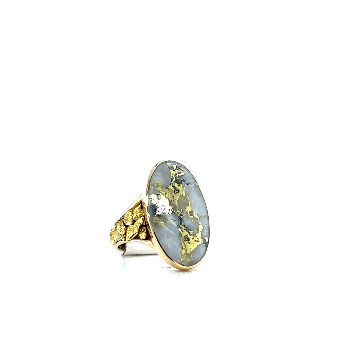 14k Yellow Gold Ring with Natural Gold-Quartz and Gold Nuggets
