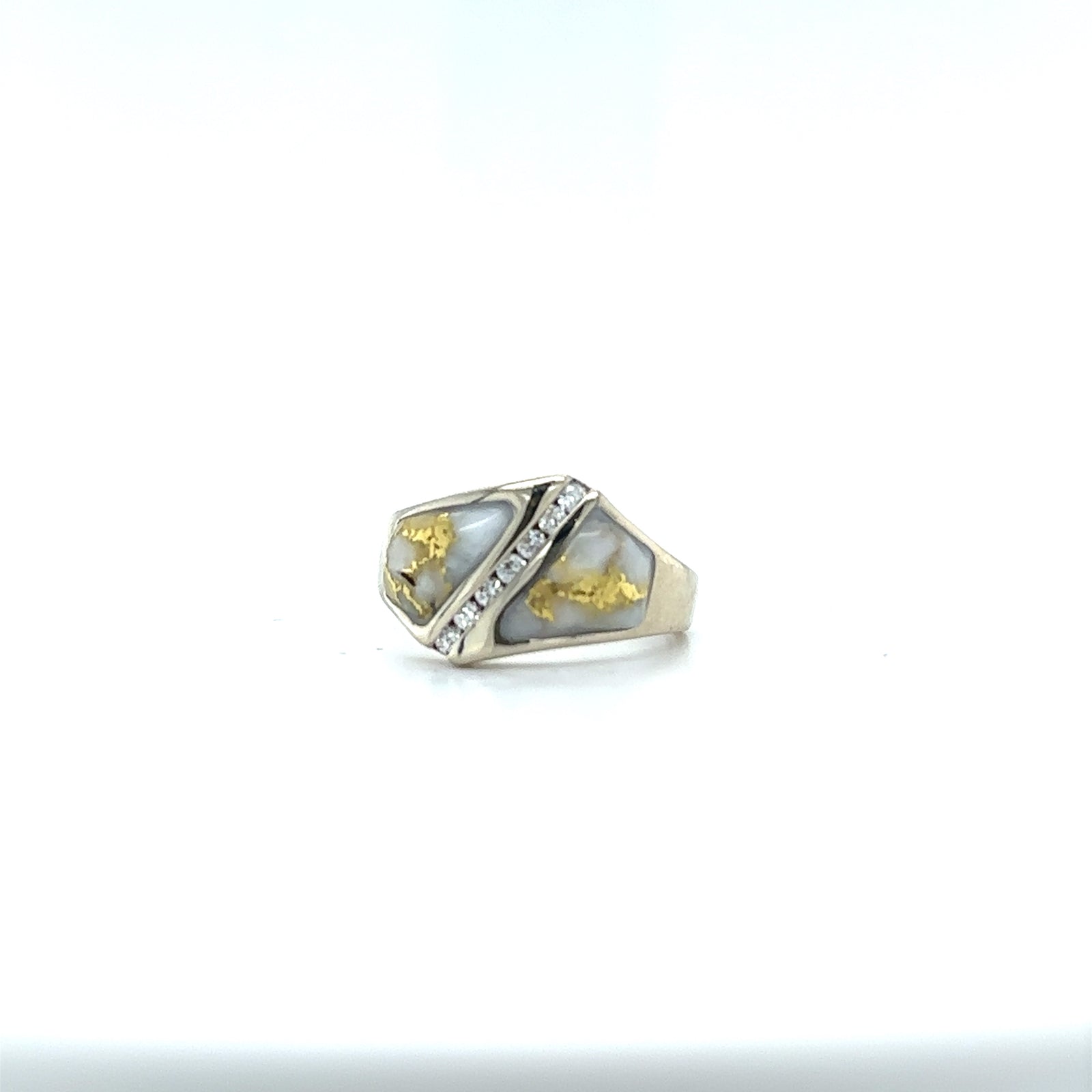 14k Yellow Gold Ring with Natural Gold-Quartz and Diamonds