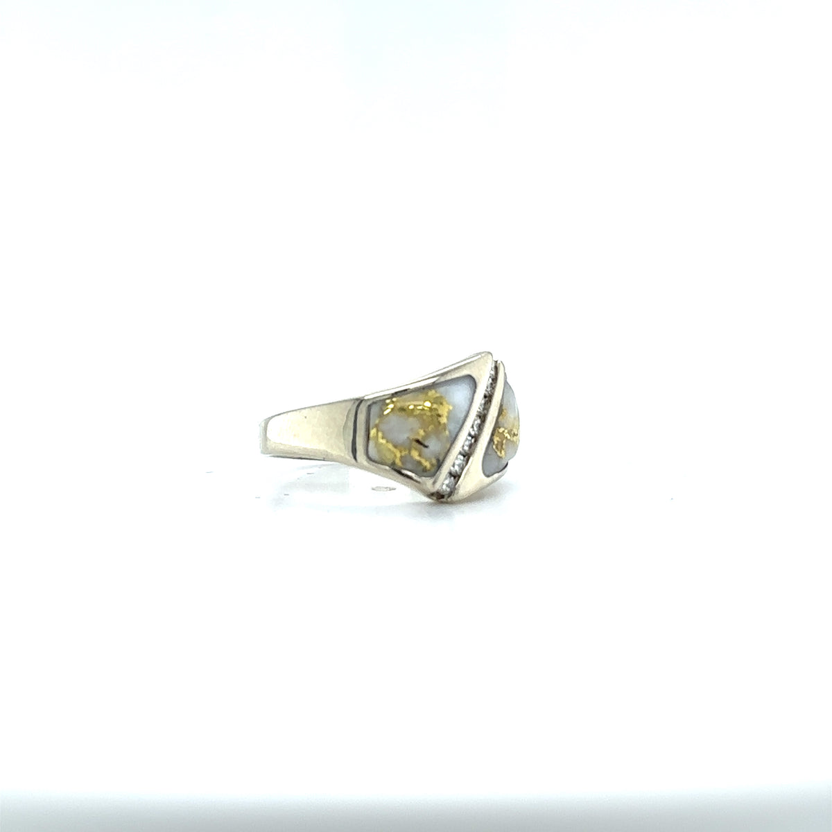 14k Yellow Gold Ring with Natural Gold-Quartz and Diamonds