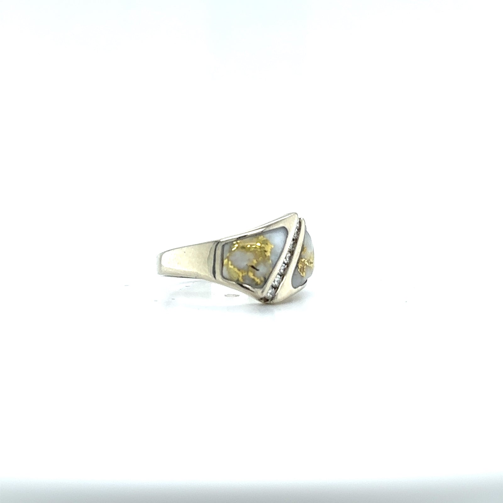 14k Yellow Gold Ring with Natural Gold-Quartz and Diamonds