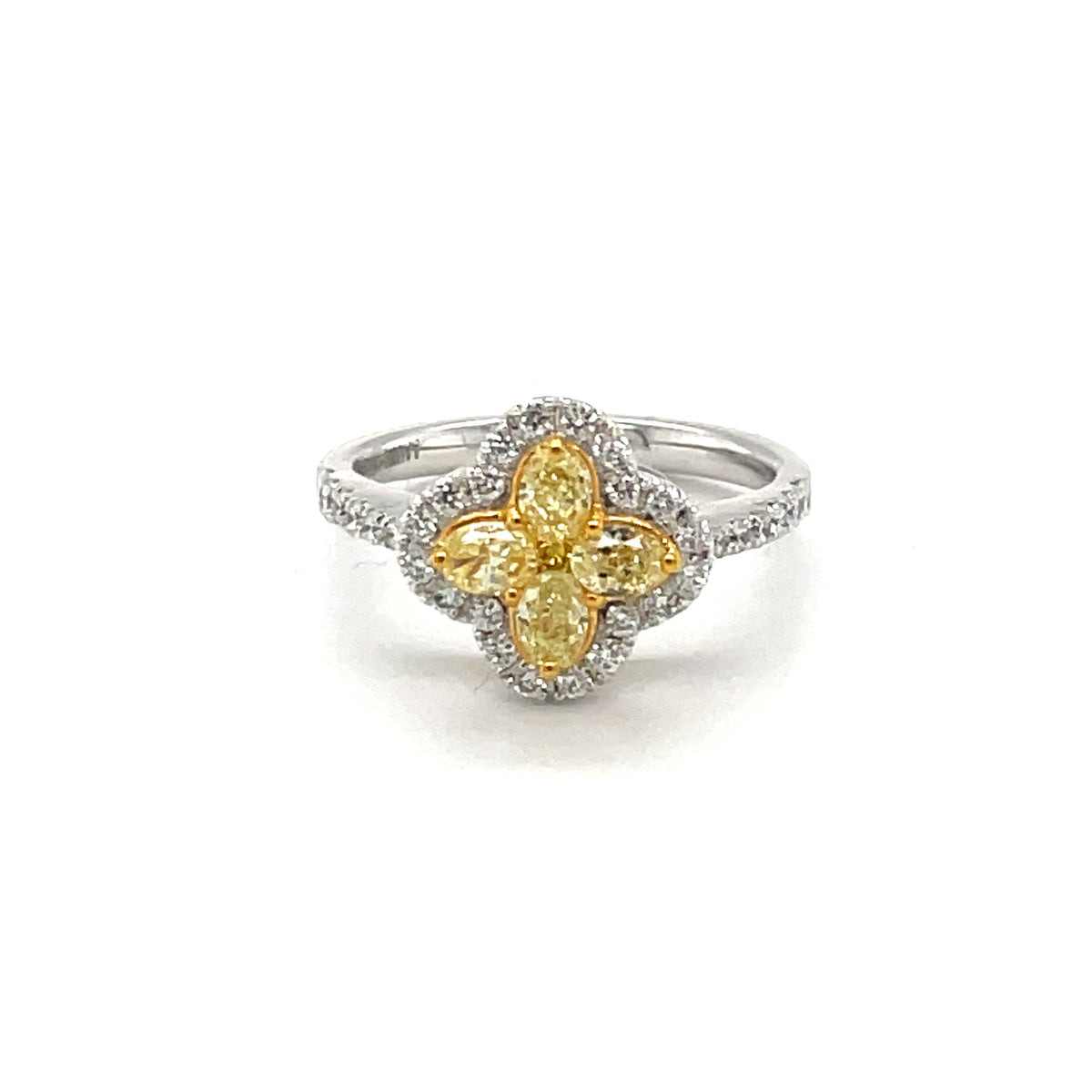 14k White Gold Ring with Fancy Yellow and White Diamonds