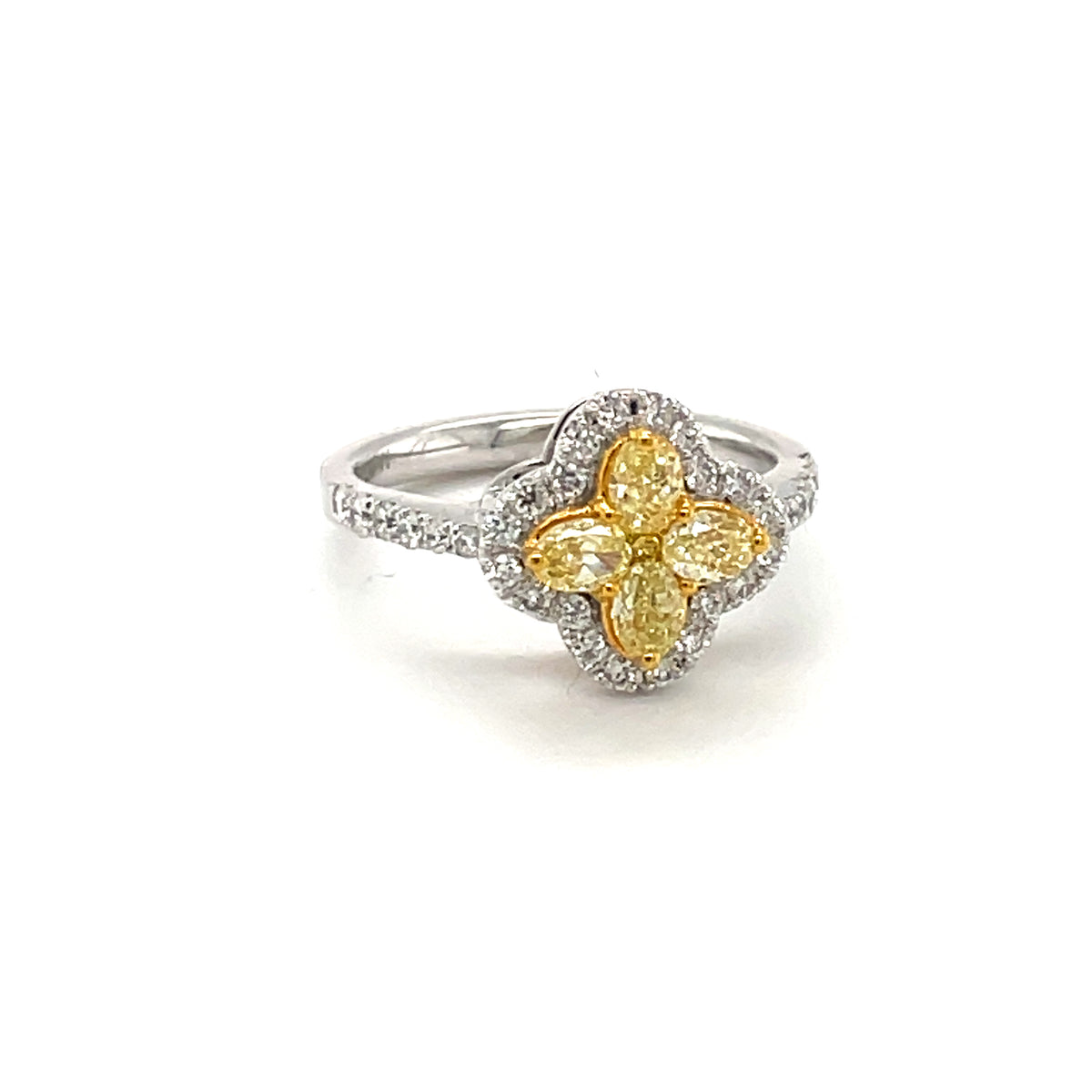 14k White Gold Ring with Fancy Yellow and White Diamonds