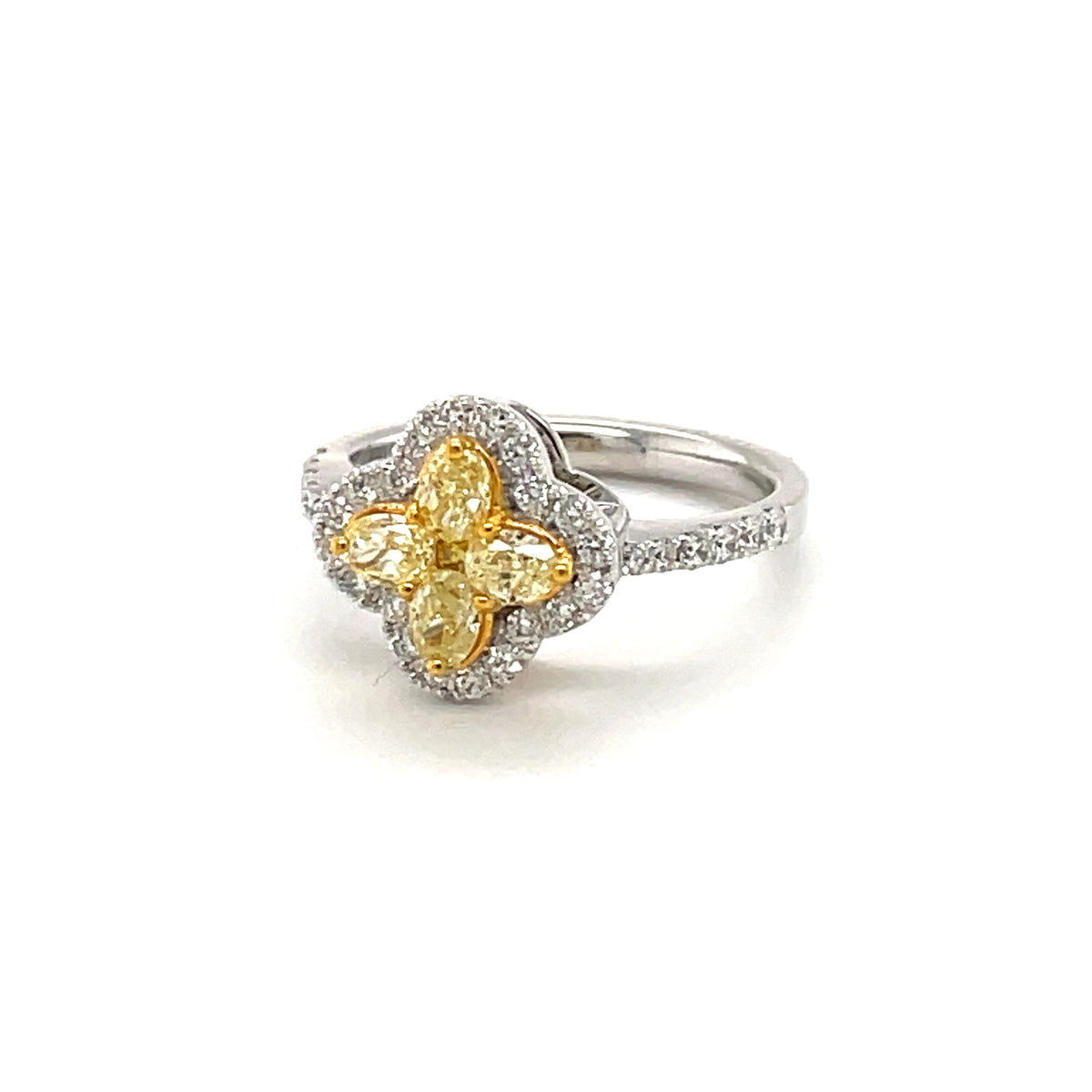 14k White Gold Ring with Fancy Yellow and White Diamonds