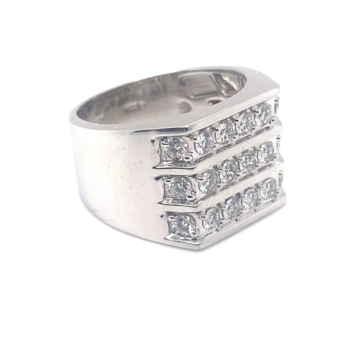 Elegant 14kt White Gold Three-Row Diamond Ring