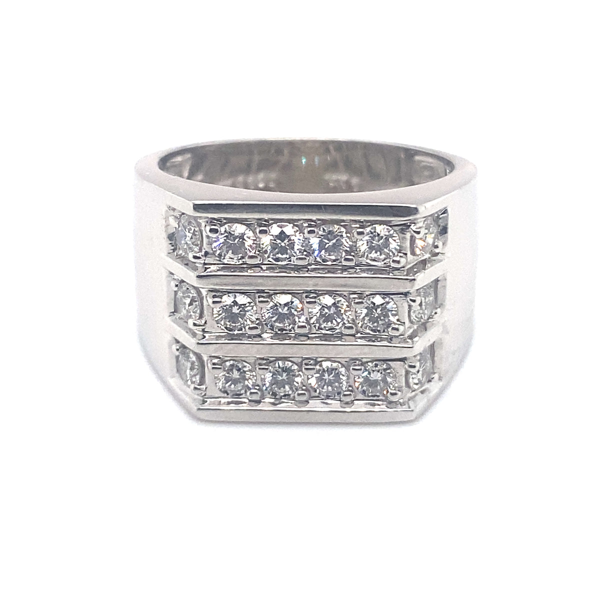 Elegant 14kt White Gold Three-Row Diamond Ring