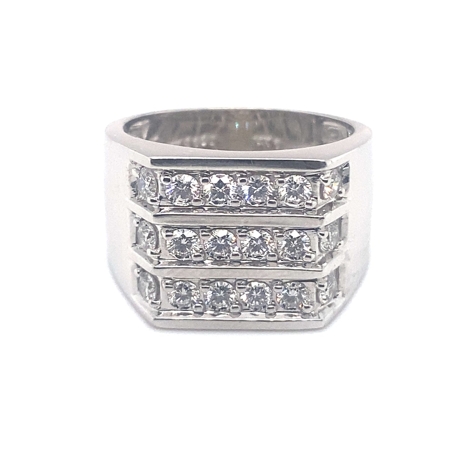 Elegant 14kt White Gold Three-Row Diamond Ring