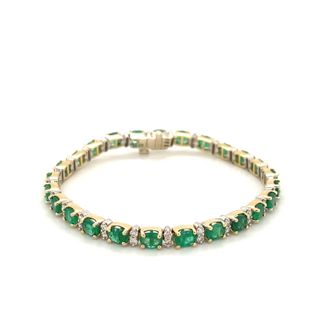 14k Yellow and White Gold Emerald and Diamond Tennis Bracelet