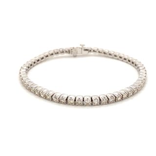 14k White Gold Diamond Tennis Bracelet with Round Brilliant Cut Diamonds