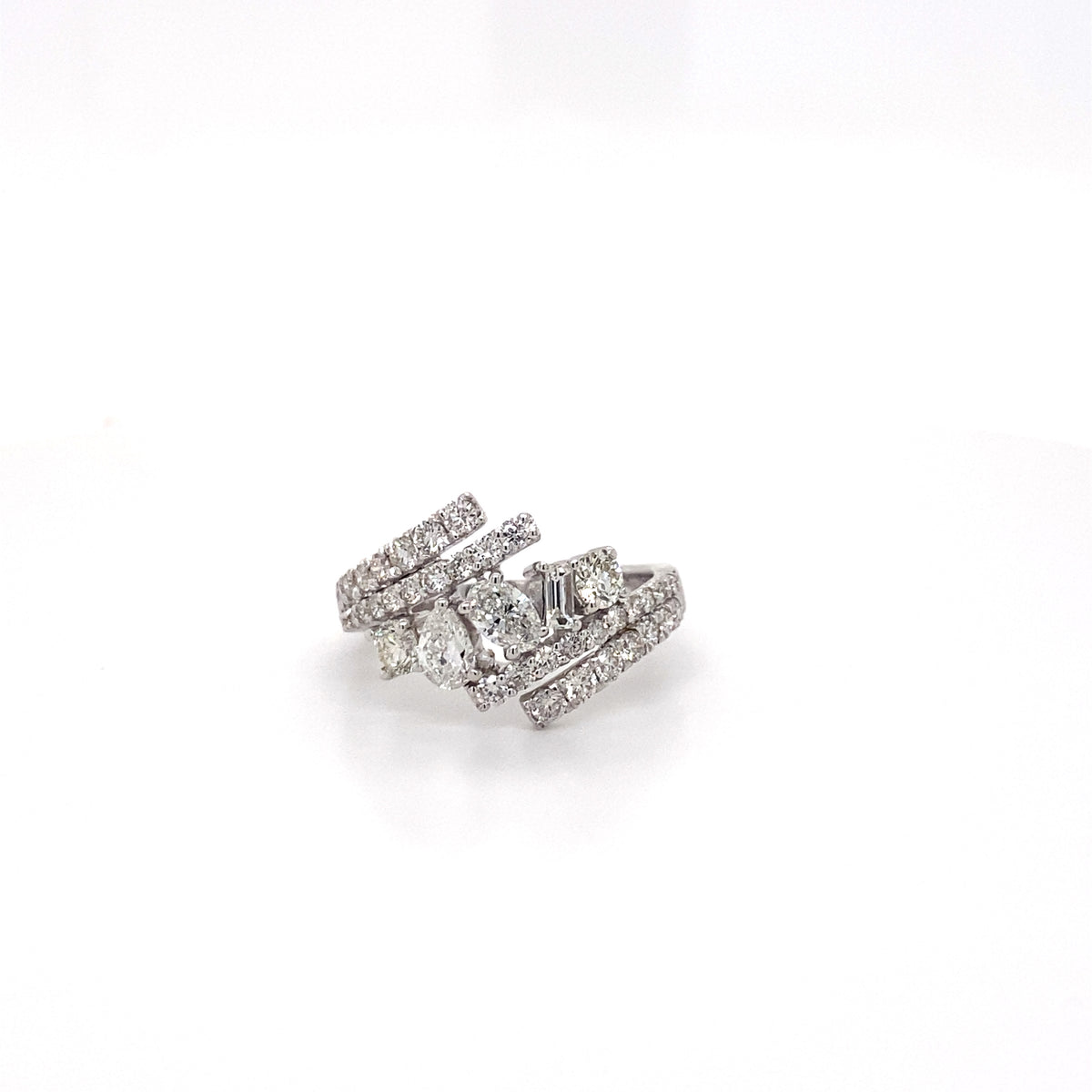 14k White Gold Cocktail Ring with Fancy Cut Diamonds