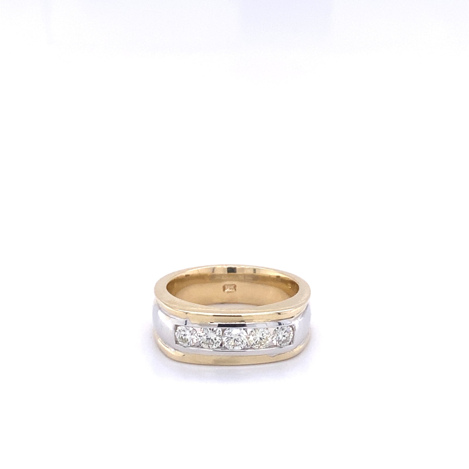 14k Yellow & White Gold Mens Ring with Round Cut Diamonds