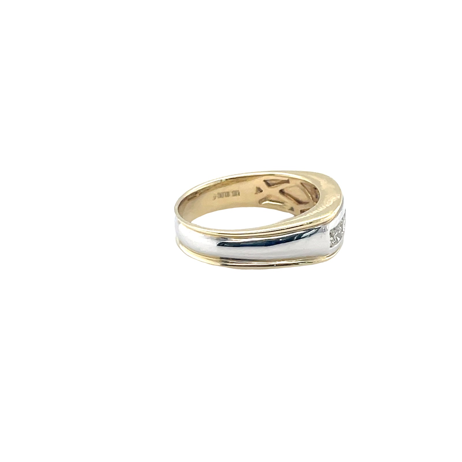14k Yellow & White Gold Mens Ring with Round Cut Diamonds