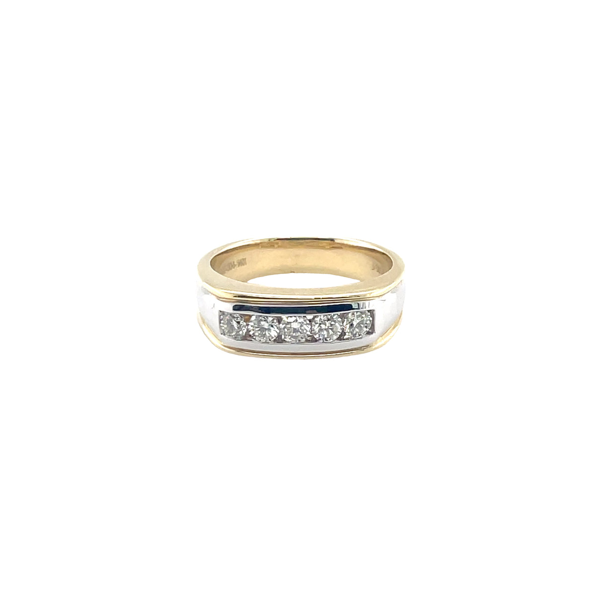 14k Yellow &amp; White Gold Mens Ring with Round Cut Diamonds