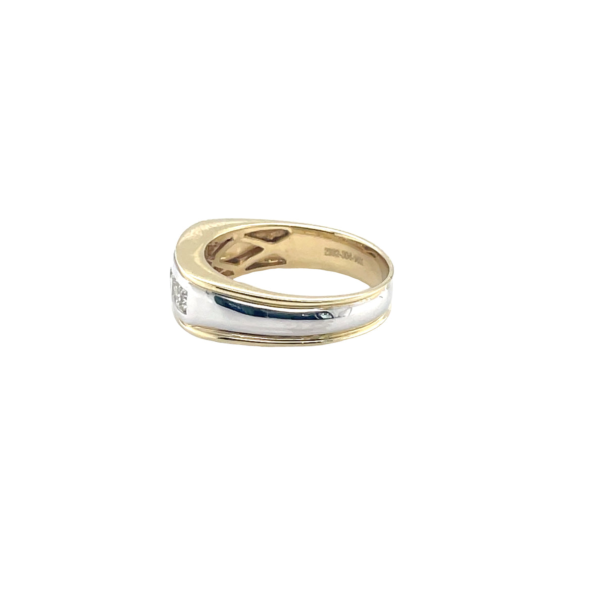 14k Yellow &amp; White Gold Mens Ring with Round Cut Diamonds