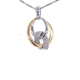 14k Yellow and White Gold Interlocking Circle Necklace with Diamond Pave