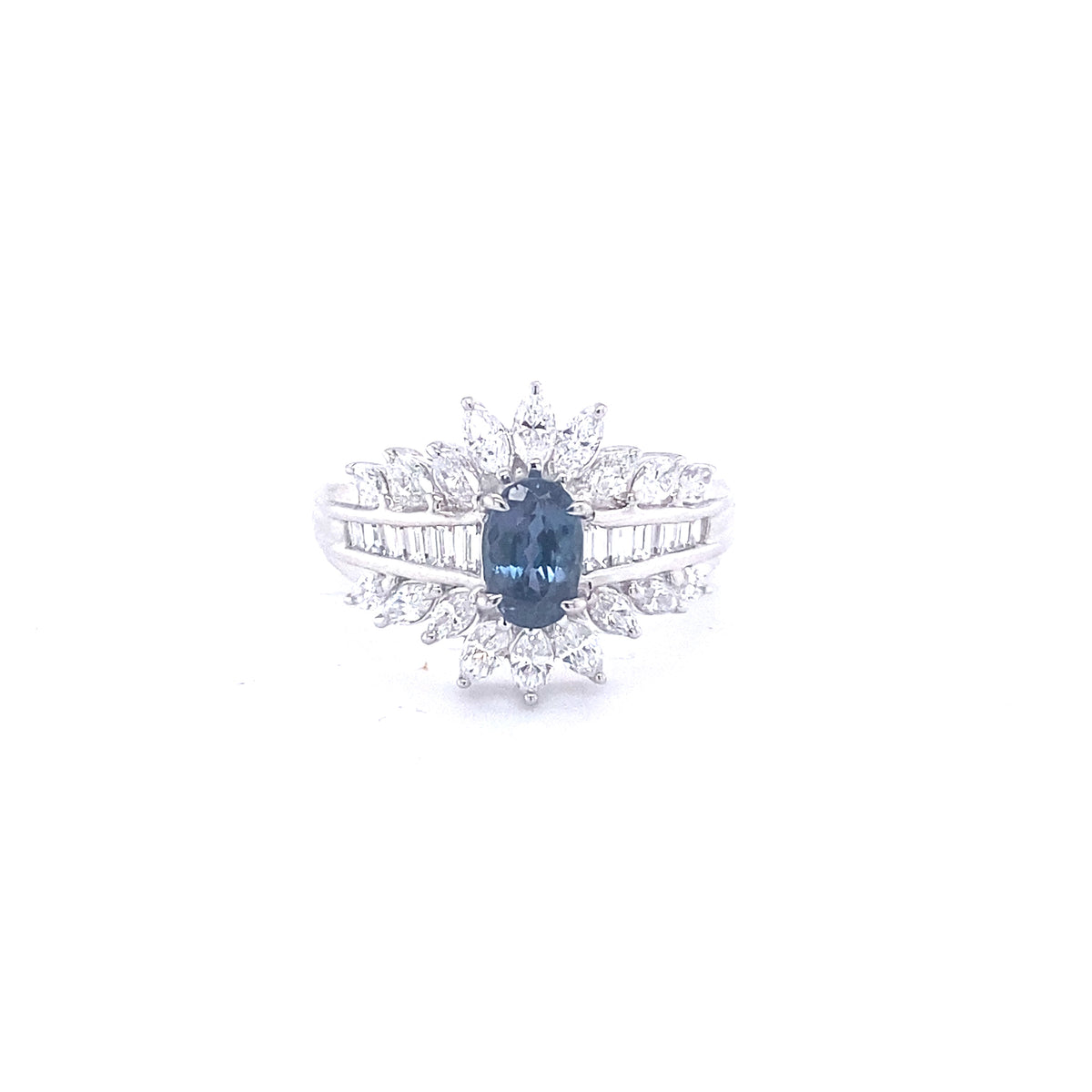 Platinum Ring with Natural Alexandrite and Diamonds
